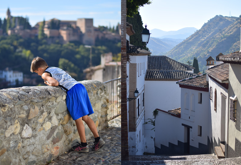 Granada Spain travel image of a boy hiking through the Sacromonte and up into the hills above the Alhambra