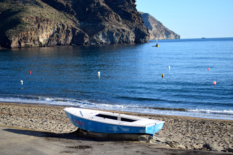 Image of a boat on the beach in Cabo de Gata Natural Park in Spain 