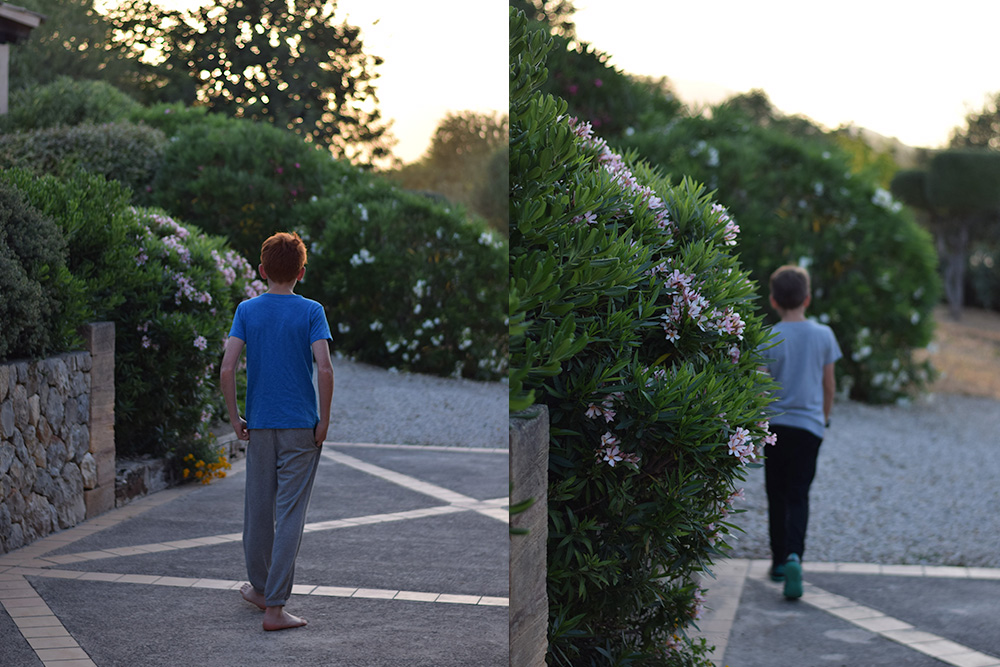 Photos of boys walking on a farm in Mallorca Spain