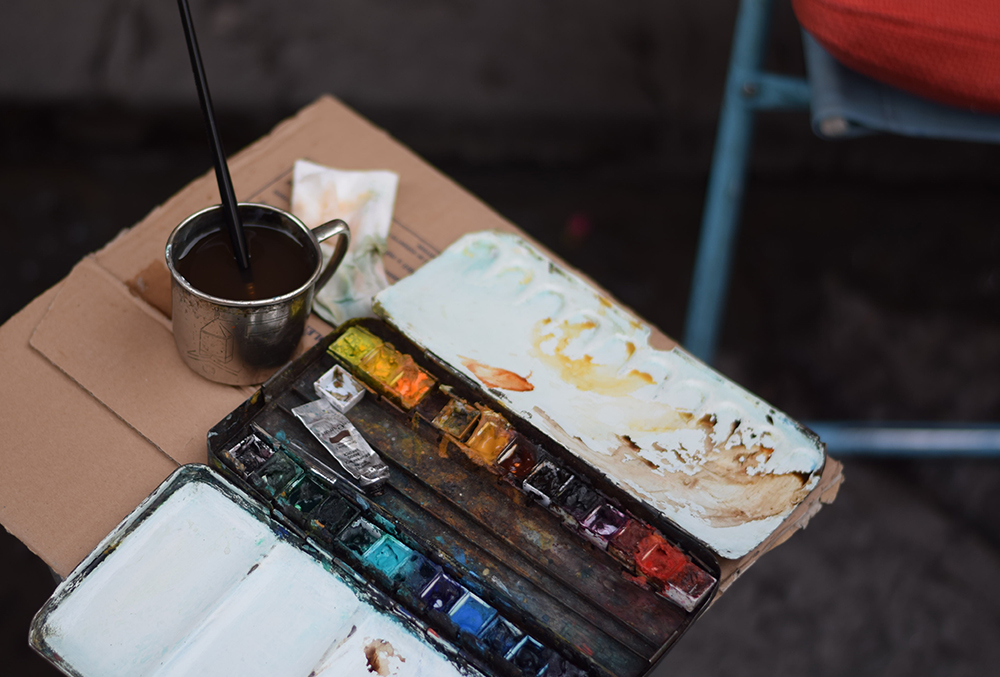 A photo of an artist's paints in Florence, Italy