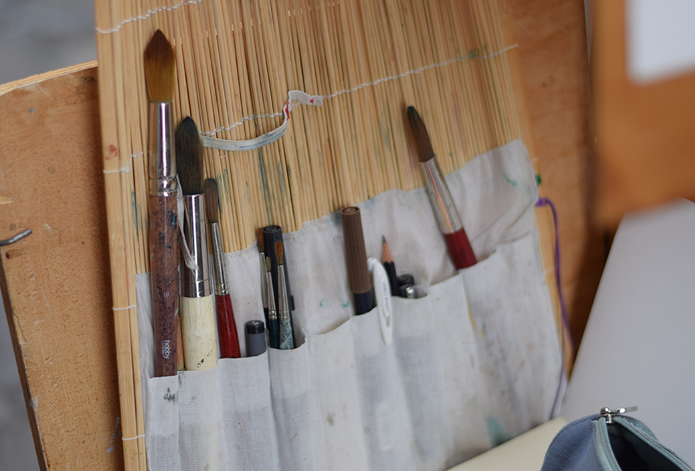 a photo of an artist's paintbrushes in Florence, Italy