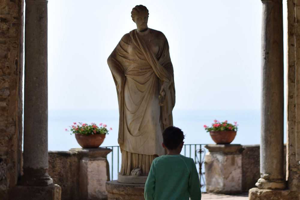 Photo of a boy in Villa Cimbrone in Ravello, Italy.