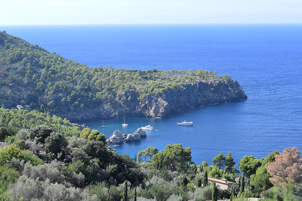 View of the Mediterranean from a hiking trail in the hills of Mallorca, Spain.