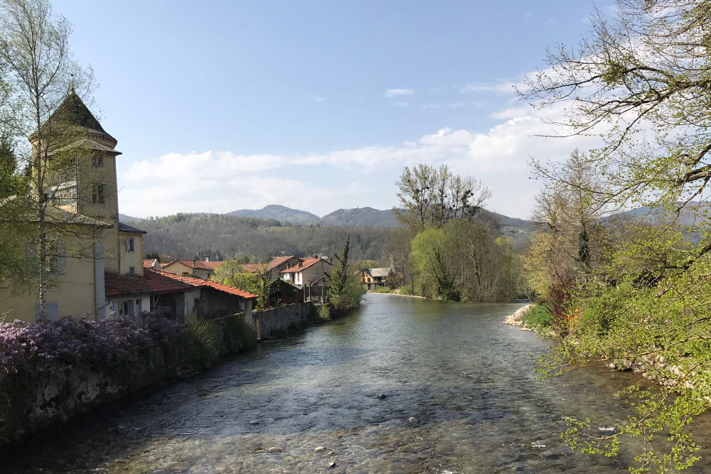 Photo of a river in a small village in the Pyrenees in rural France.