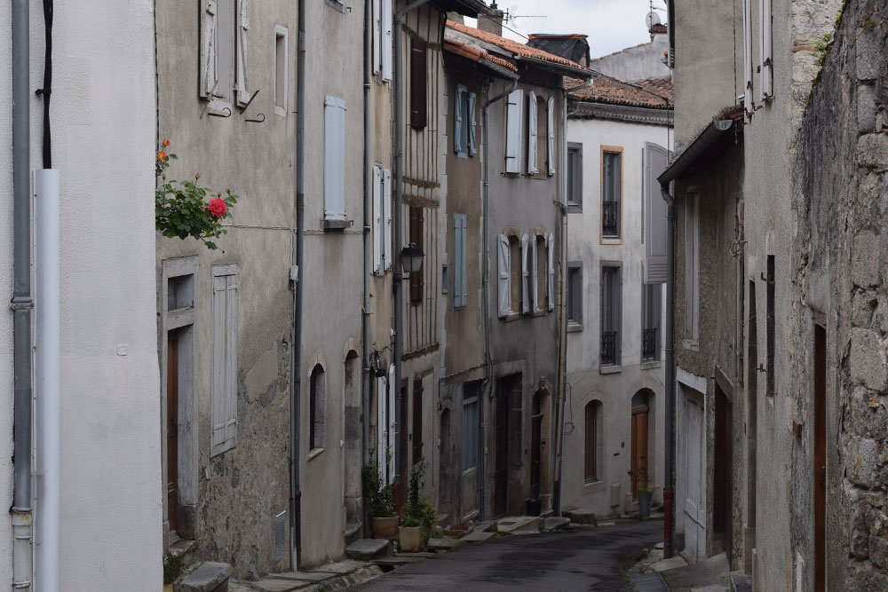 Photo of a narrow lane in a French village in the Pyrenees.