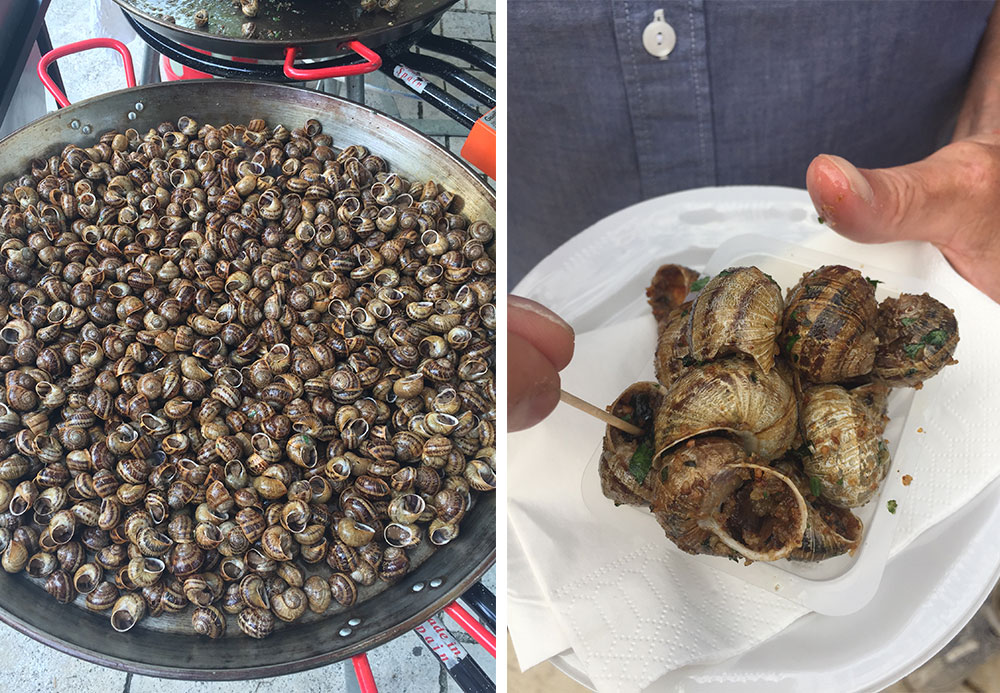 Photo of snails at a french night market.